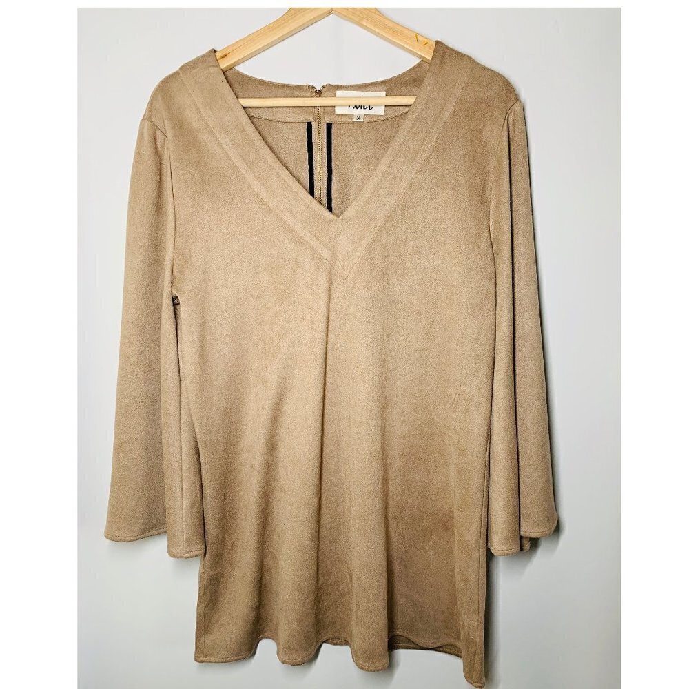 P. Cill  Long Sleeves Tan Tunic Blouse Back Zip M